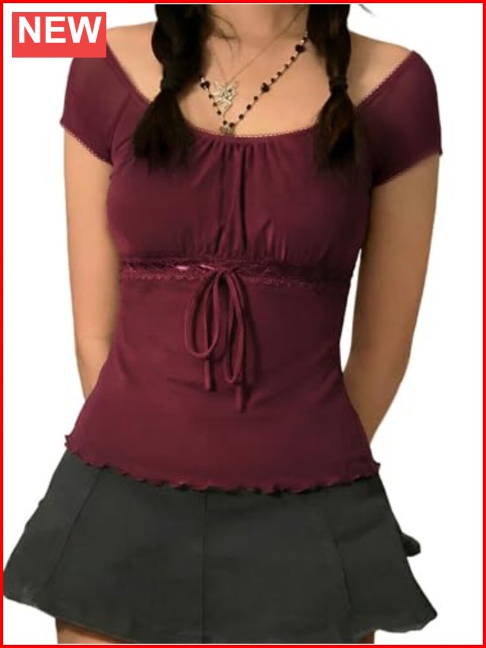 EMMIOL Women's Y2K Mesh Babydoll Top Stretchy Short Sleeve Shirt